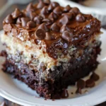 German Chocolate Poke Cake, chocolate cake, coconut-pecan frosting, moist cake, easy dessert recipe, indulgent dessert, poke cake recipe, chocolate lover's dessert, coconut dessert, rich chocolate cake