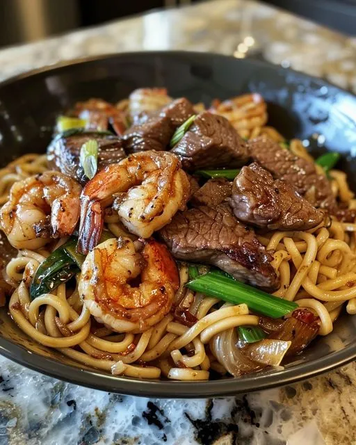 Steak & Shrimp Noodles Recipe