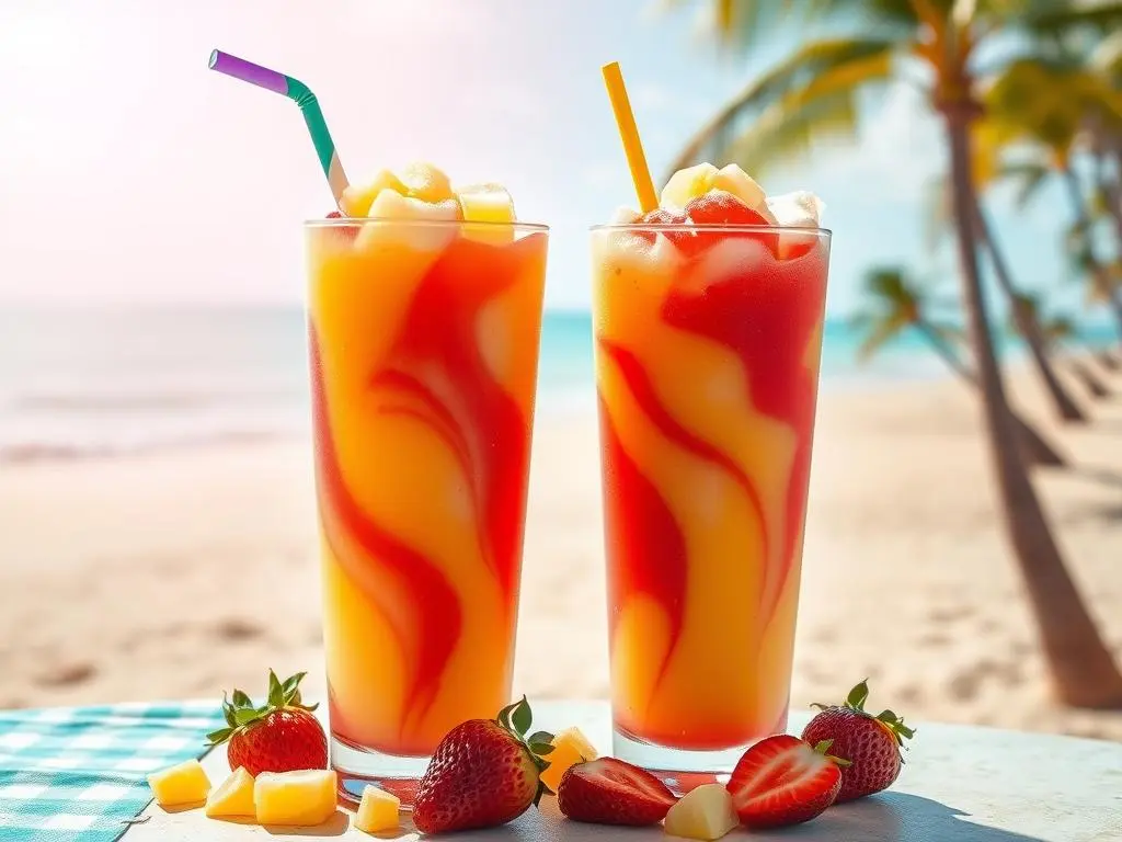 Pineapple Strawberry Swirled Slushies 