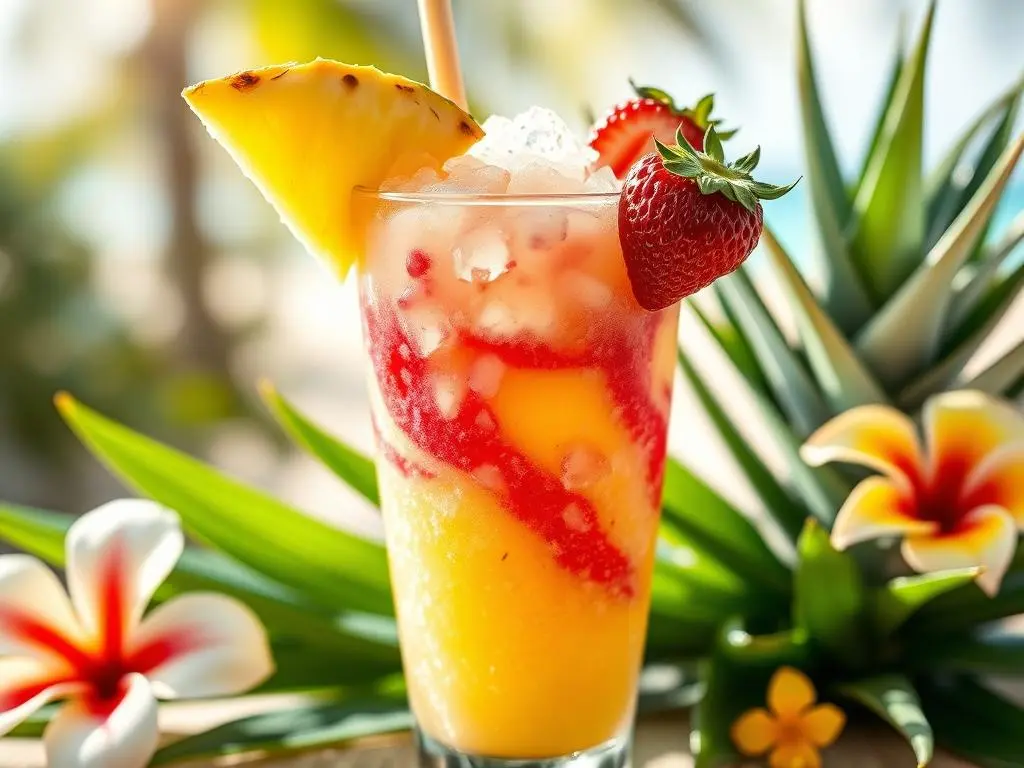 Pineapple Strawberry Swirled Slushies 