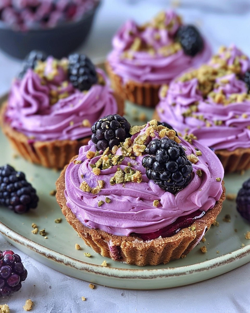 Blackberry Pistachio Cream Tarts