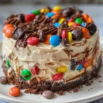 No-Bake M&M Snickers Cheesecake