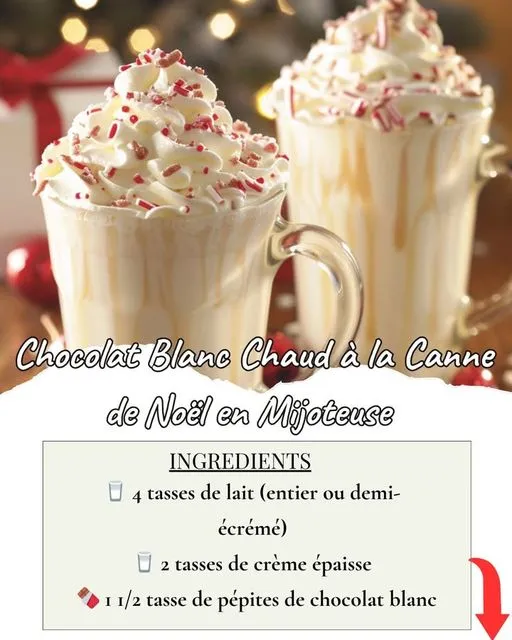 Recette de Chocolat Blanc Chaud à la Canne de Noël en Mijoteuse