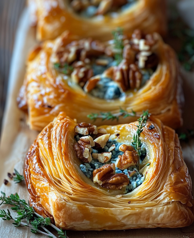 Blue Cheese, Walnut, and Thyme Pull-Apart Puff Pastry Twirl