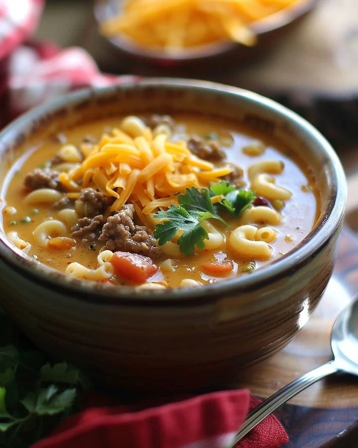 One-Pot Macaroni Cheeseburger Soup