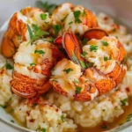 Butter poached lobster tails, lobster risotto recipe, seafood dinner, special occasion recipes, creamy risotto, gourmet lobster dish, butter poached seafood, elegant dinner ideas, fine dining at home, lobster and risotto pairing