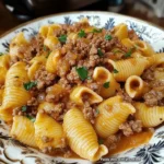 Enjoy hearty pasta shells stuffed with flavorful ground beef, smothered in rich tomato sauce and cheese. A comforting, easy-to-make dinner!