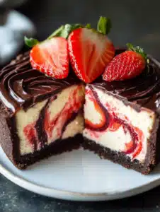 Chocolate Strawberry Swirl Cheesecake