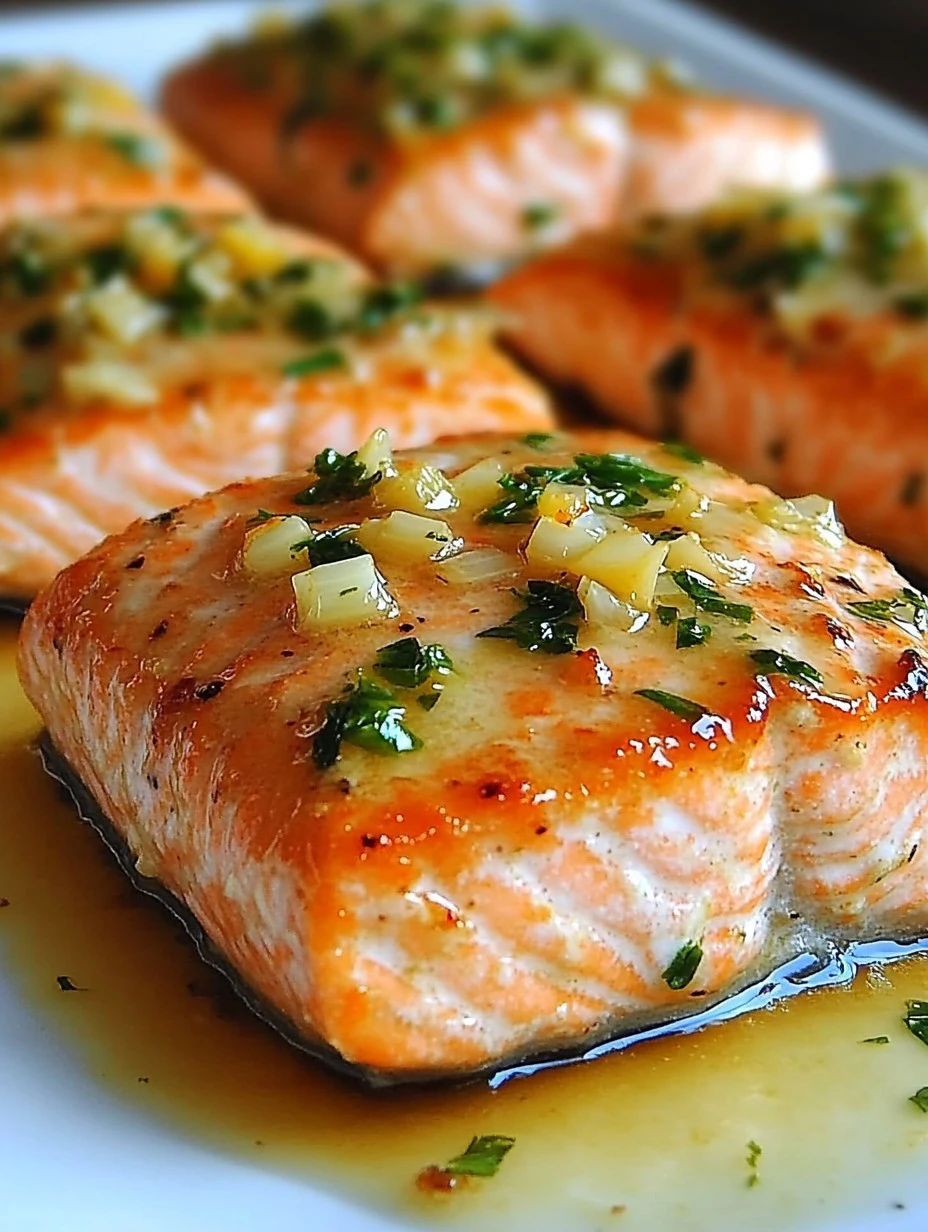 Delicious air fryer garlic butter salmon garnished with herbs on a plate
