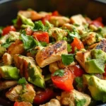 Bowl of fresh Avocado Chicken Salad with vibrant ingredients