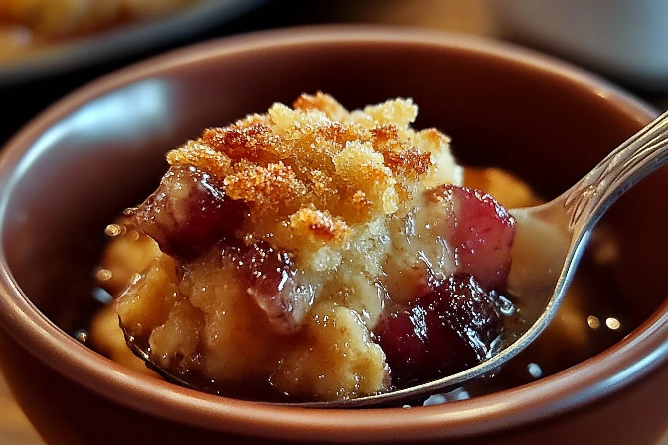 Delicious baked sticky rhubarb pudding served warm with cream.