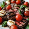 Balsamic Caprese Grilled Flank Steak with fresh basil and mozzarella