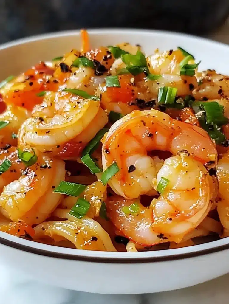 A plate of Bang Bang Shrimp Pasta garnished with herbs and spices