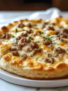 Biscuits and Sausage Gravy Breakfast Pizza