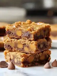 Deliciously sweet Butterscotch Toffee Cookie Bars placed on a wooden table