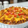 Delicious cheeseburger crispy crown casserole served in a dish