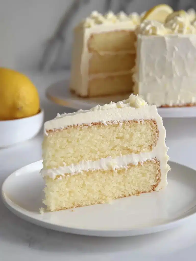 Slice of Cheesecake Factory Italian Lemon Cream Cake topped with lemon zest