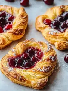 Freshly baked Cherry Cheese Danish with cherry filling and creamy cheese topping.