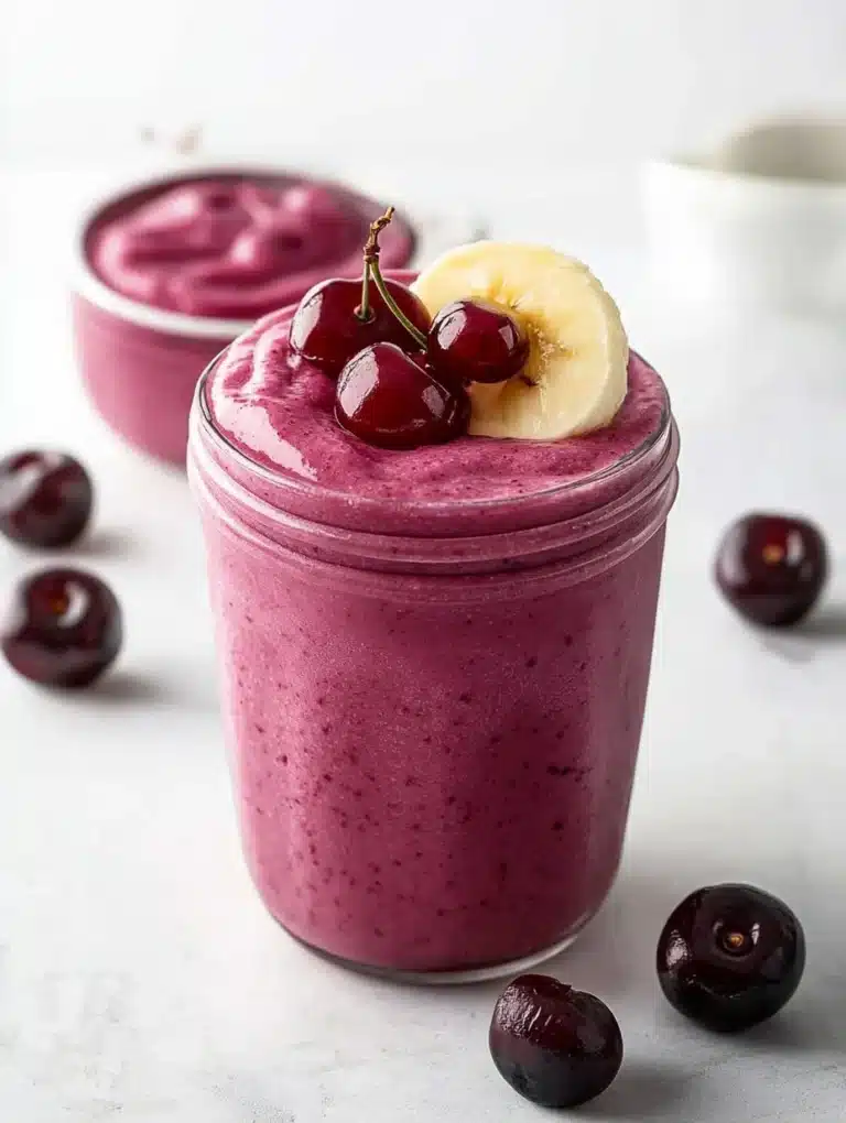 A refreshing Cherry Smoothie with fresh cherries and yogurt in a glass