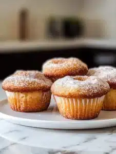 Freshly baked cinnamon donut muffins with a golden crust and sprinkled with sugar