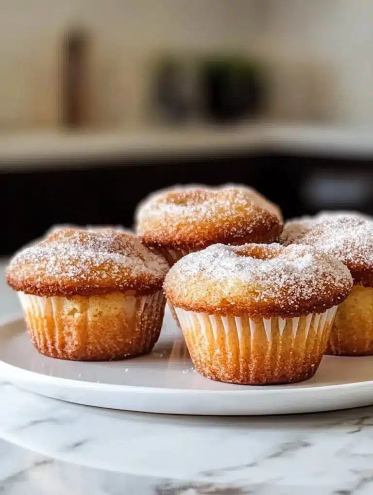 Freshly baked cinnamon donut muffins with a golden crust and sprinkled with sugar
