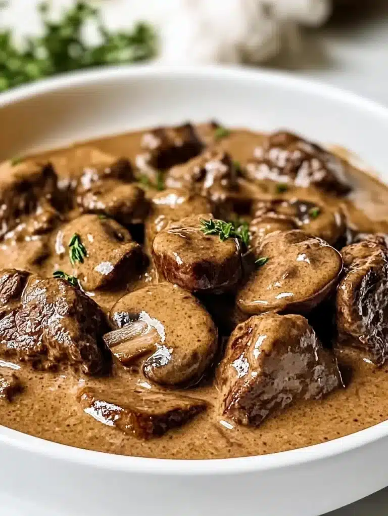 Creamy Crockpot Beef Tips & Mushrooms