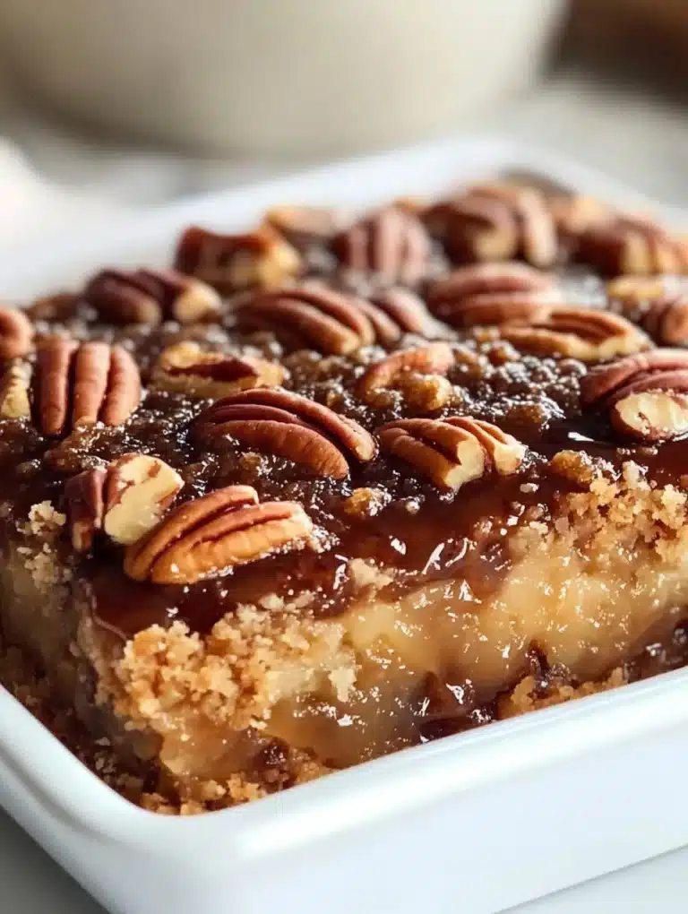 Delicious pecan pie dump cake served on a plate with whipped cream