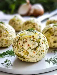 Dill Pickle Cheese Ball served with crackers on a platter