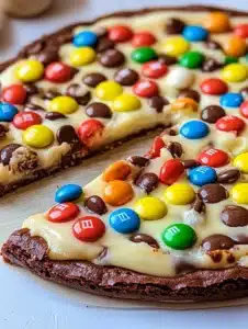 Easy White Chocolate Brownie Pizza with M&M's