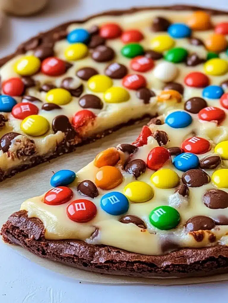 Easy White Chocolate Brownie Pizza with M&M's