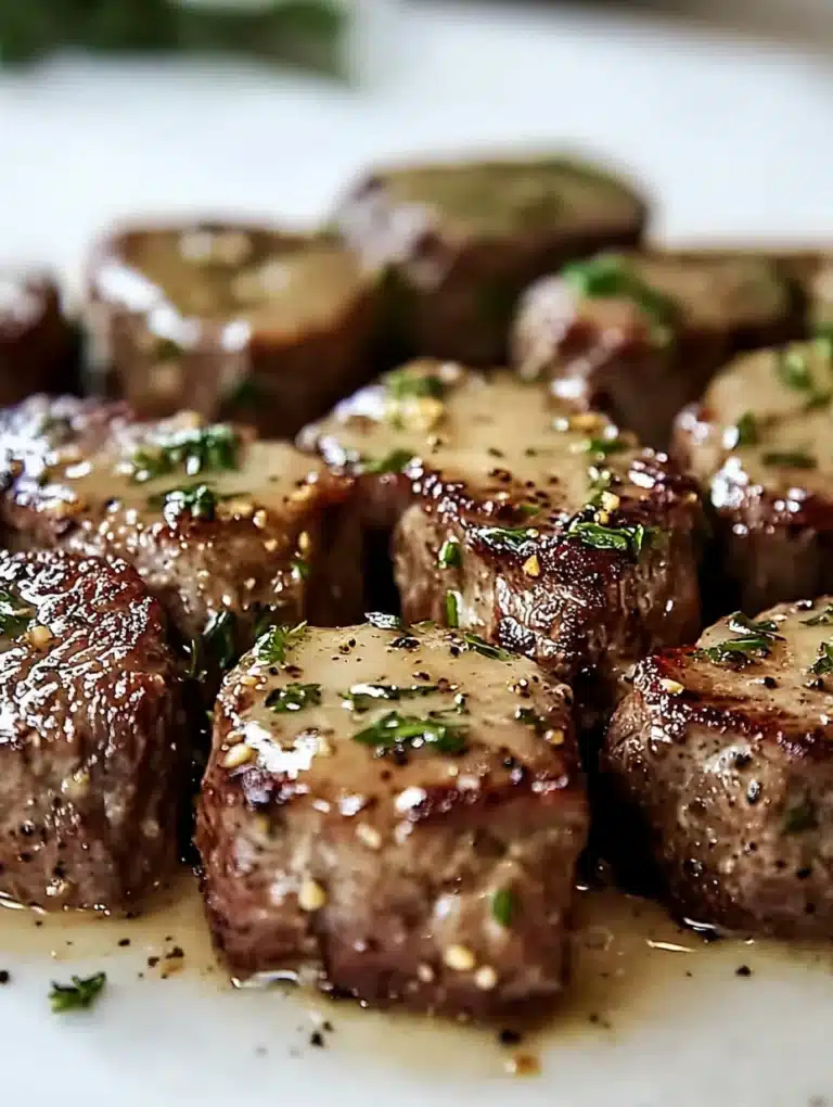 Garlic butter steak bites served in a skillet