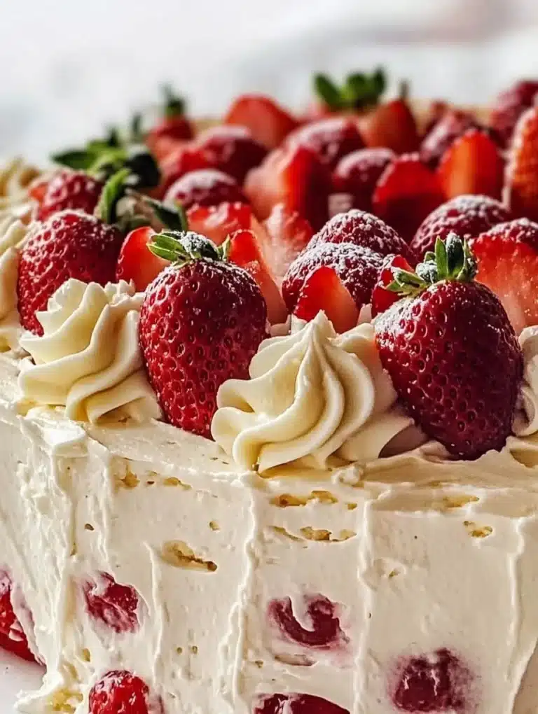 Delicious homemade strawberry Italian cream pound cake topped with fresh strawberries