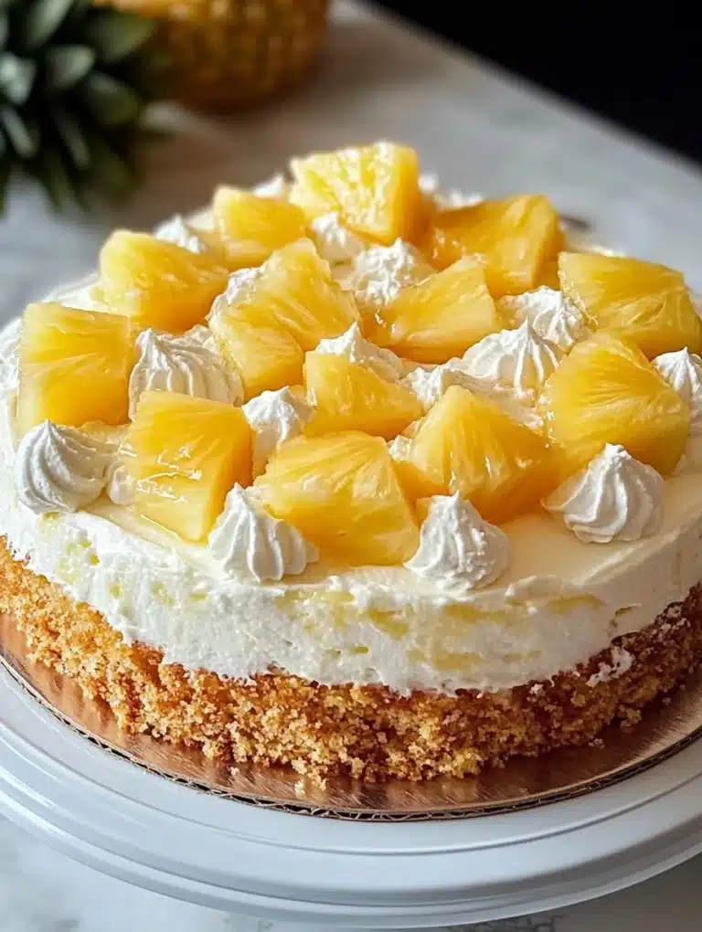 Juicy Pineapple Heaven Cake topped with fresh pineapple and cream