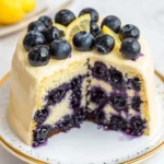 Lemon blueberry cake with fresh blueberries and lemon zest decoration