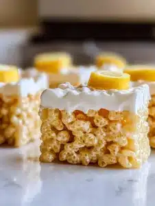 Lemon Rice Krispie Treats 3 Delicious Lemon Rice Krispie Treats in a colorful presentation