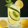 A glass of refreshing lemonade with lemon slices and mint leaves