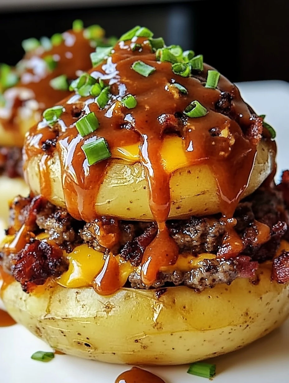 Loaded BBQ Bacon Cheeseburger Potato Volcanos