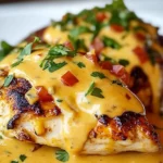 A delicious plate of Mexican Chicken topped with creamy cheese sauce