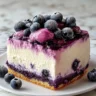 Delicious Nova Scotia Blueberry Cream Cake topped with fresh blueberries.