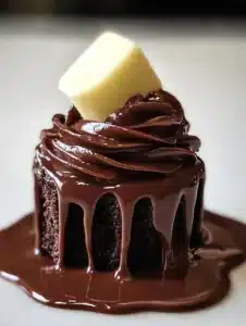 Delicious old fashioned fudge icing on a chocolate cake
