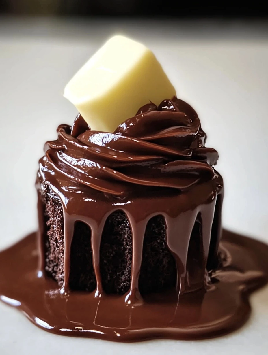 Delicious old fashioned fudge icing on a chocolate cake