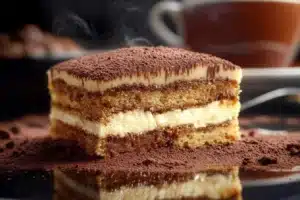 Delicious original tiramisu dessert with layers of coffee and mascarpone cream
