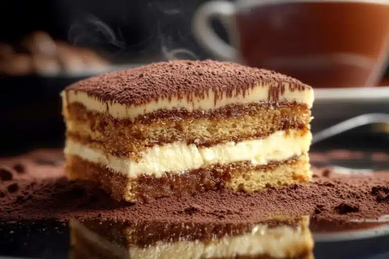 Delicious original tiramisu dessert with layers of coffee and mascarpone cream