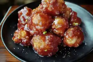 Rhubarb Fritters 5 Freshly cooked rhubarb fritters served on a plate with powdered sugar
