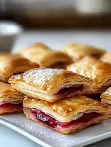 Freshly baked Rhubarb Puff-Tart pockets with flaky pastry crust