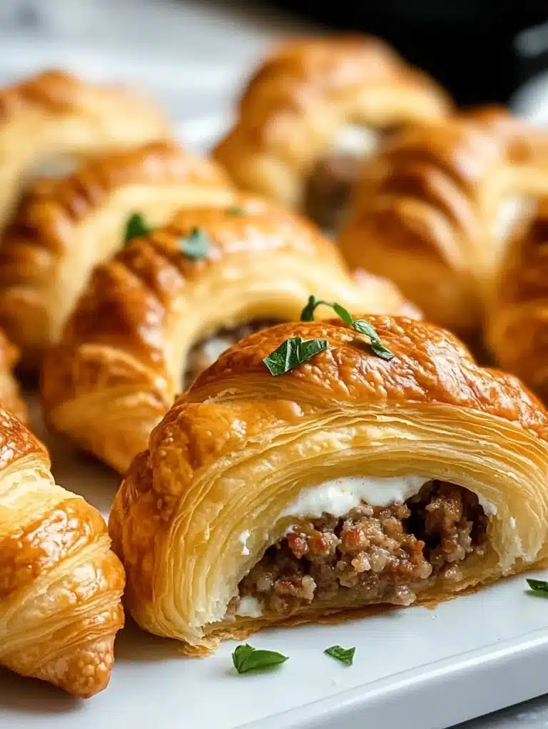 Savory sausage cream cheese crescents on a serving platter