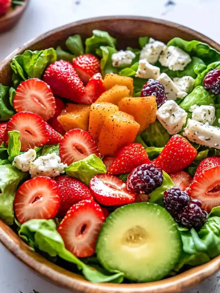 Delicious Strawberry Goat Cheese Salad with greens and nuts