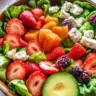Delicious Strawberry Goat Cheese Salad with greens and nuts