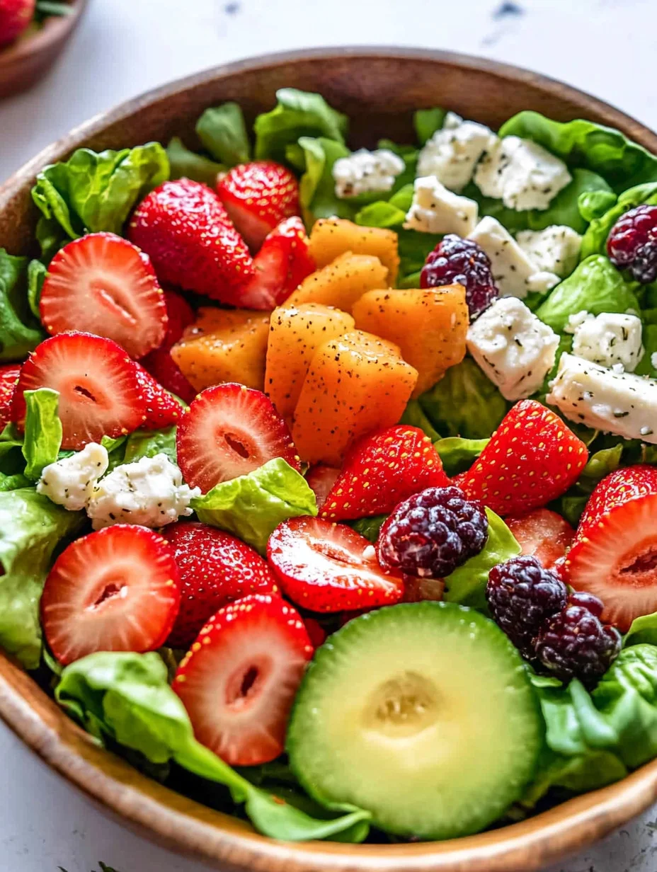 Delicious Strawberry Goat Cheese Salad with greens and nuts