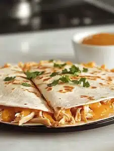 Delicious homemade Taco Bell Chicken Quesadilla copycat with melted cheese and chicken